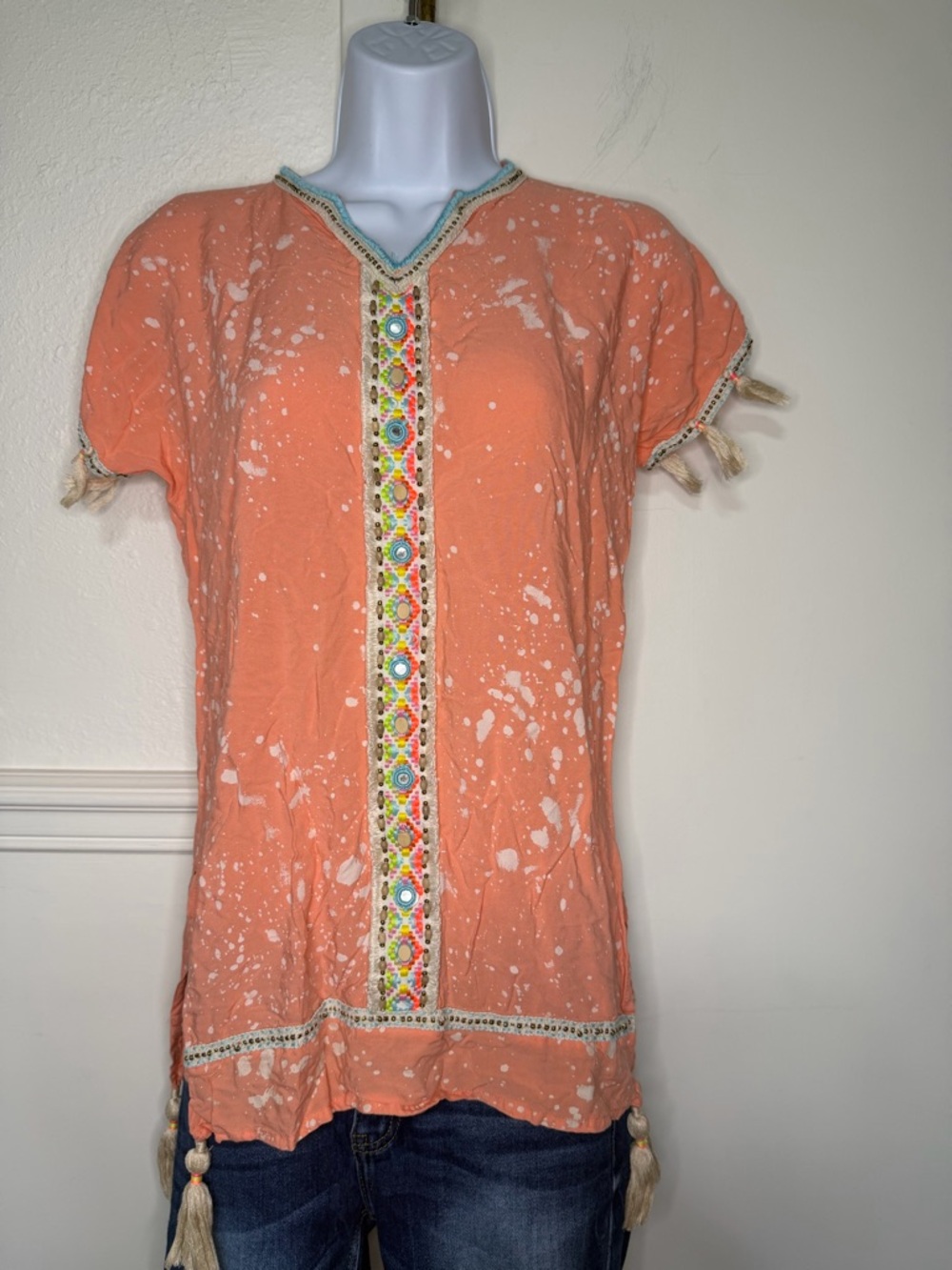 Skemo Peach Embellished Tassel Tunic size M
